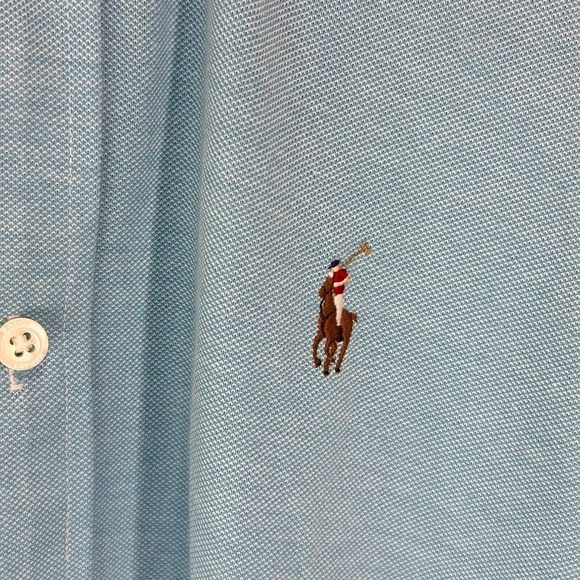 Ralph Lauren Mens Shirt XL Blue Knit Oxford Long Sleeve Pony‎ Cotton Button Up - Picture 4 of 11